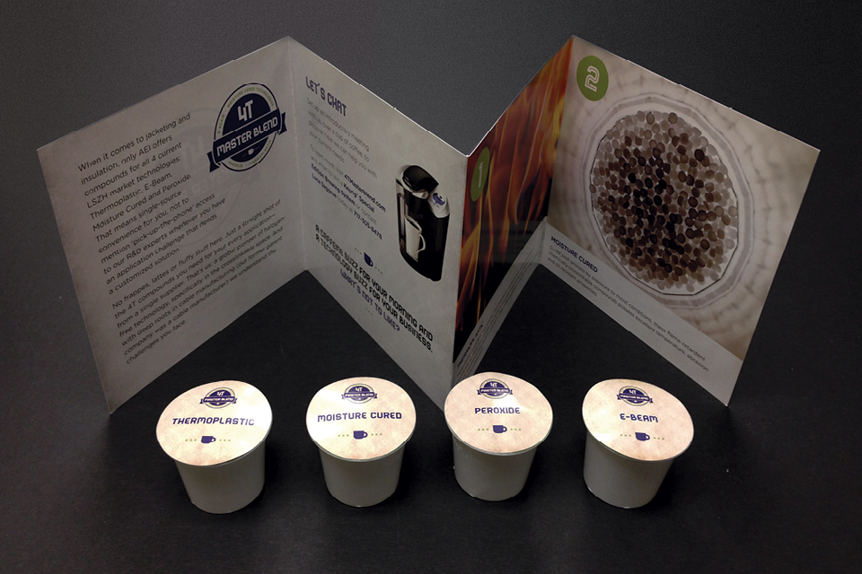 Saco Polymers 4T Master Blend Campaign - 3D Mailer Brochure & Coffee Kups